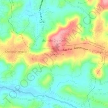 Mappa topografica Vattaparamba, altitudine, rilievo