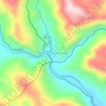 Mappa topografica Puente Paucartambo, altitudine, rilievo