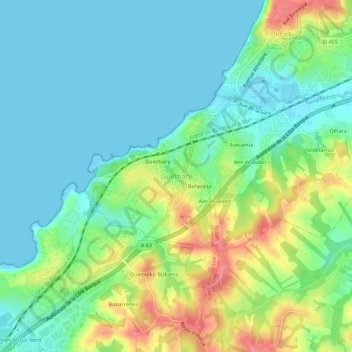 Mappa topografica Guéthary, altitudine, rilievo
