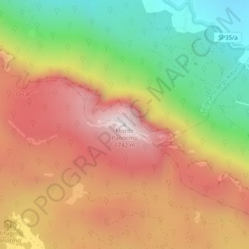 Mappa topografica Monte Panormo, altitudine, rilievo