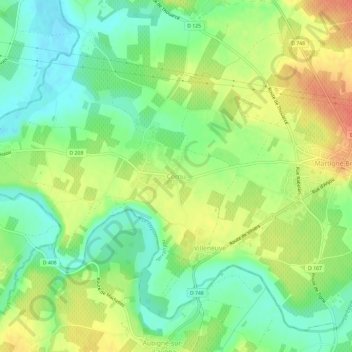 Mappa topografica Cornu, altitudine, rilievo