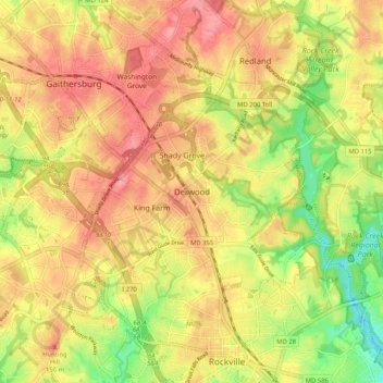 Mappa topografica Derwood, altitudine, rilievo