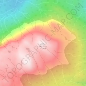 Mappa topografica Smoke Mountain, altitudine, rilievo