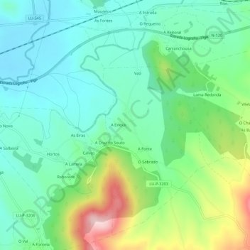 Mappa topografica Campelo, altitudine, rilievo