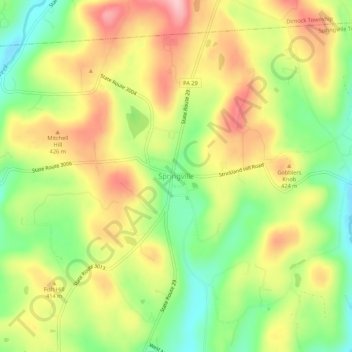 Mappa topografica Springville, altitudine, rilievo