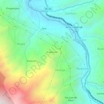 Mappa topografica Antahuran, altitudine, rilievo
