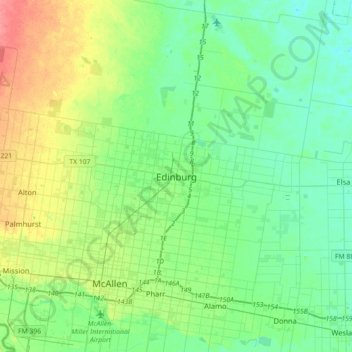 Mappa topografica Edinburg, altitudine, rilievo