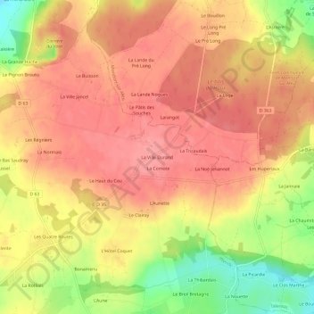 Mappa topografica La Ville Durand, altitudine, rilievo