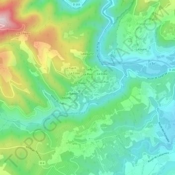 Mappa topografica Le Gineste, altitudine, rilievo