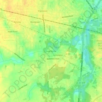 Mappa topografica Quail Hollow, altitudine, rilievo