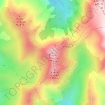 Mappa topografica Punta alla Vetta, altitudine, rilievo
