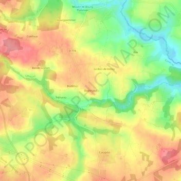 Mappa topografica Boderiabé, altitudine, rilievo