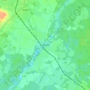 Mappa topografica Eversen, altitudine, rilievo