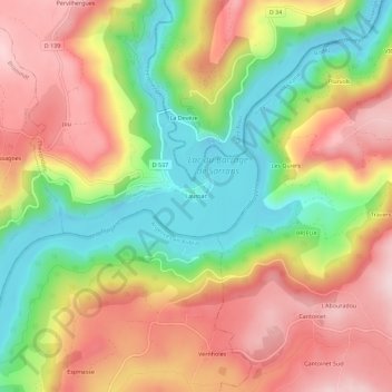 Mappa topografica Laussac, altitudine, rilievo