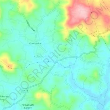Mappa topografica Kolathur Chanthapadi, altitudine, rilievo