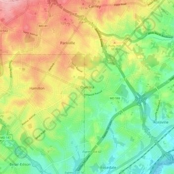 Mappa topografica Overlea, altitudine, rilievo