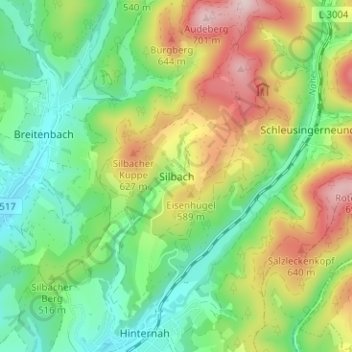 Mappa topografica Silbach, altitudine, rilievo