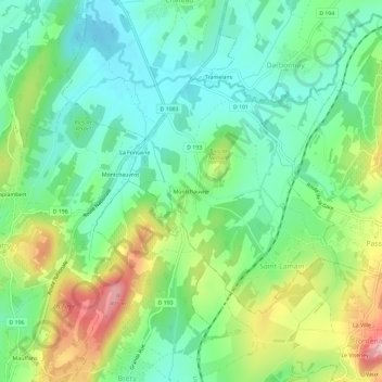 Mappa topografica Montchauvier, altitudine, rilievo