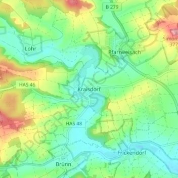 Mappa topografica Kraisdorf, altitudine, rilievo