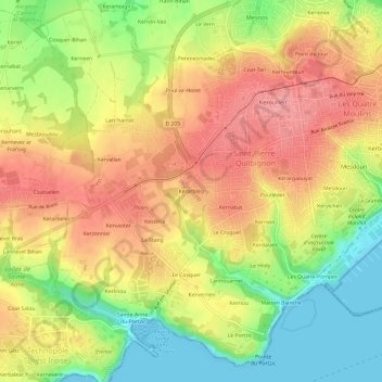 Mappa topografica Kerarbleiz, altitudine, rilievo