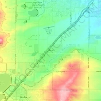 Mappa topografica Niwot, altitudine, rilievo