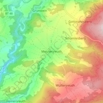 Mappa topografica Metzlersreuth, altitudine, rilievo