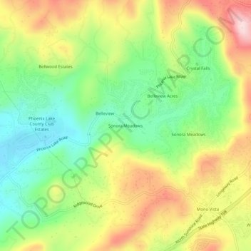Mappa topografica Sonora Meadows, altitudine, rilievo