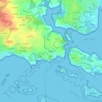 Mappa topografica Haliguen, altitudine, rilievo