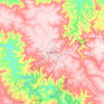 Mappa topografica Araguari, altitudine, rilievo