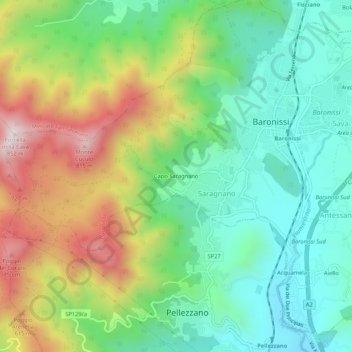 Mappa topografica Capo Saragnano, altitudine, rilievo