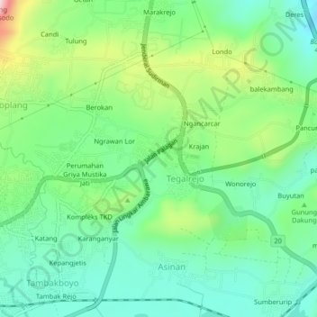 Mappa topografica Bawen, altitudine, rilievo