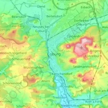 Mappa topografica Coburg, altitudine, rilievo