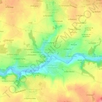 Mappa topografica Montfaucon-sur-Moine, altitudine, rilievo