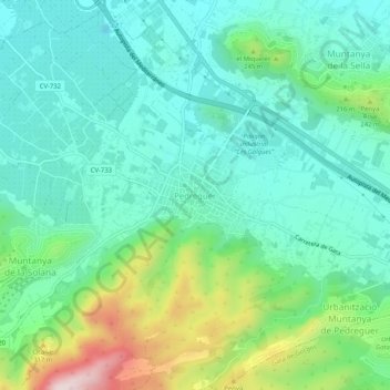 Mappa topografica Pedreguer, altitudine, rilievo