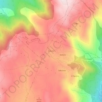 Mappa topografica A Graña, altitudine, rilievo