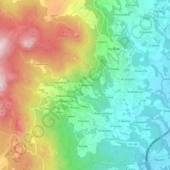 Mappa topografica Canadelo, altitudine, rilievo