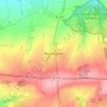 Mappa topografica Wippringsen, altitudine, rilievo
