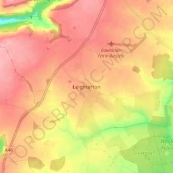 Mappa topografica Leighterton, altitudine, rilievo