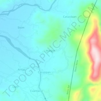 Mappa topografica Aragan, altitudine, rilievo