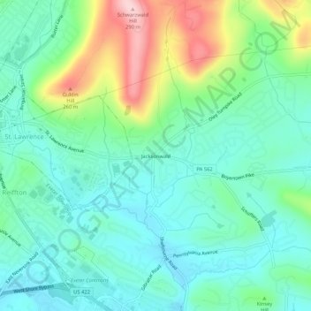 Mappa topografica Jacksonwald, altitudine, rilievo