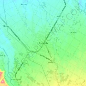 Mappa topografica Surallah, altitudine, rilievo