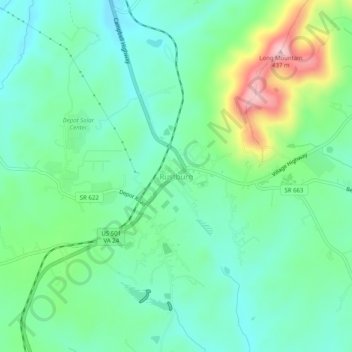 Mappa topografica Rustburg, altitudine, rilievo