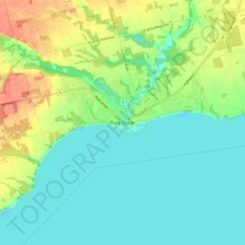Mappa topografica Port Dover, altitudine, rilievo