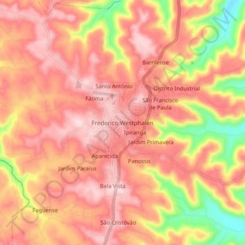 Mappa topografica Frederico Westphalen, altitudine, rilievo