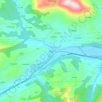 Mappa topografica Aguin, altitudine, rilievo