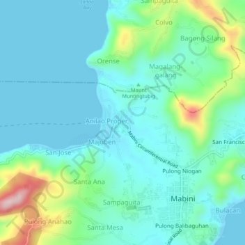 Mappa topografica Anilao East, altitudine, rilievo