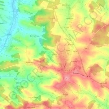 Mappa topografica Putting, altitudine, rilievo
