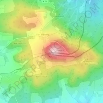 Mappa topografica Köterberg, altitudine, rilievo