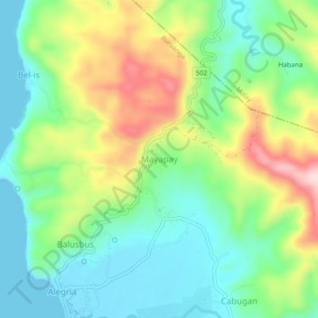 Mappa topografica Mayapay, altitudine, rilievo