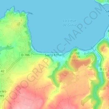 Mappa topografica Saint-Efflam, altitudine, rilievo